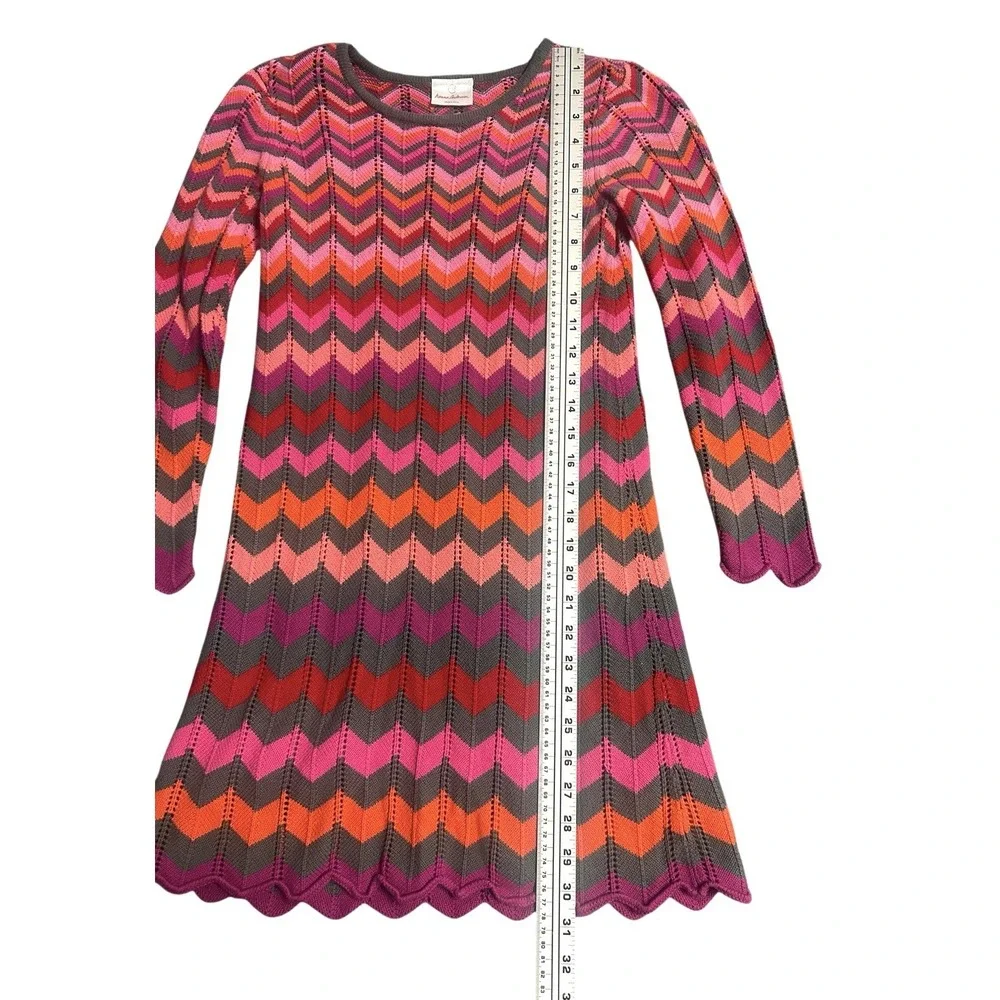 Hanna Andersson Sweater‎ Dress Girls Size 10/140 Pink Zig Zag Chevron Lined